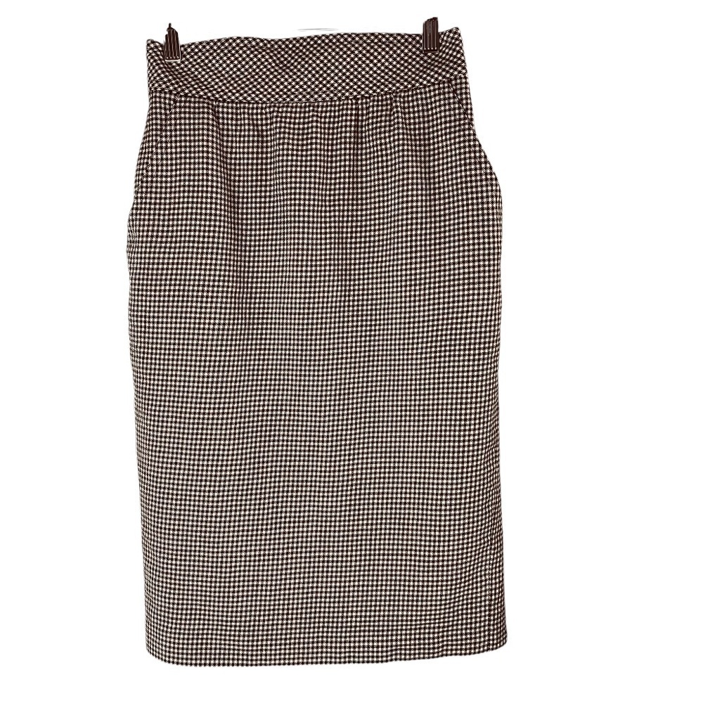 Vintage ESCADA Margaretha Ley Black White Houndstooth High Waisted Wool Skirt 36